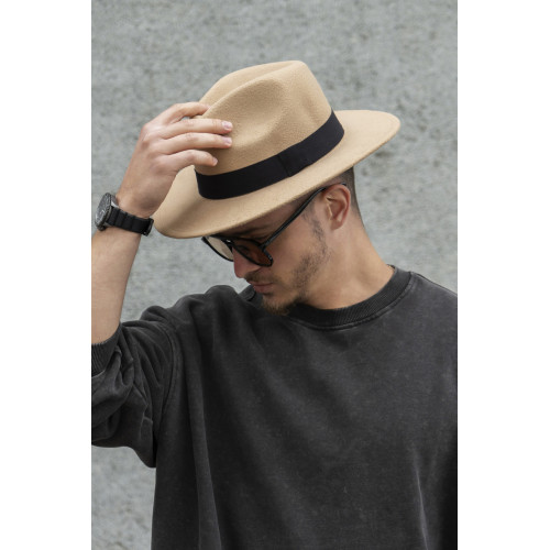 Чоловічий капелюх Fedora з стрічкою Beige Without Brand