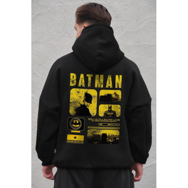 Чоловіче оверсайз худі толстовка на флісі з капюшоном та принтом Without Batman Black
