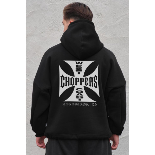 Чоловіче оверсайз худі толстовка на флісі з капюшоном та принтом Without Choppers Black