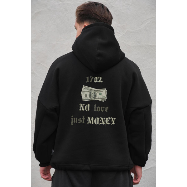 Чоловіче оверсайз худі толстовка на флісі з капюшоном та принтом Without Dollar Black