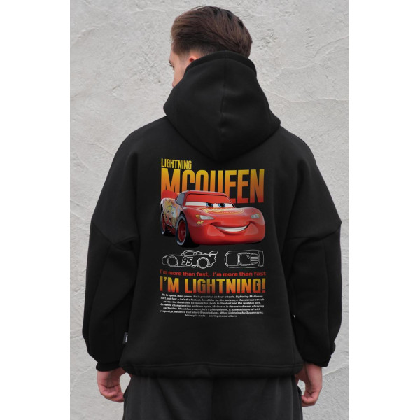 Чоловіче оверсайз худі толстовка на флісі з капюшоном та принтом Without Mcqueen Black