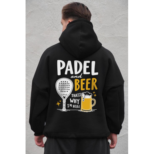 Чоловіче оверсайз худі толстовка на флісі з капюшоном та принтом Without Padel And Beer Black