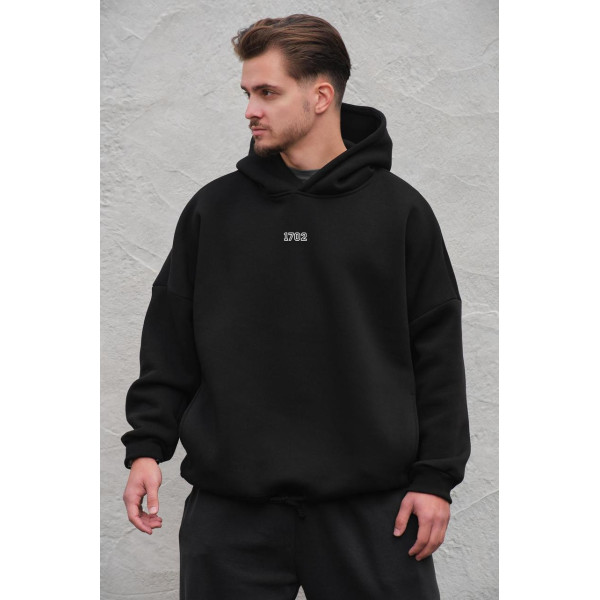 Чоловіче оверсайз худі толстовка на флісі з капюшоном та принтом Without Padel Tennis Black