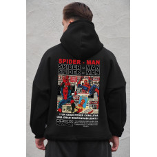 Чоловіче худі оверсайз на флісі з принтом Spider-Man, чорне