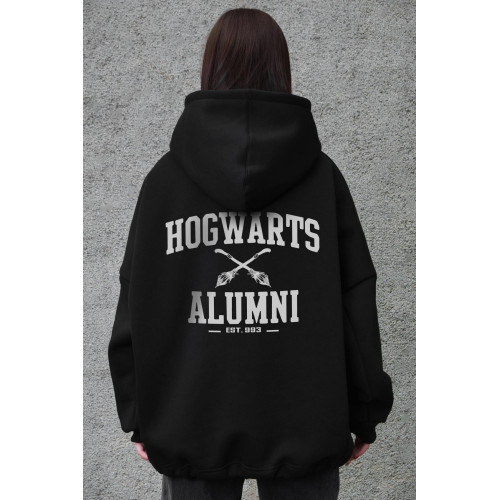 Жіноче оверсайз худі толстовка на флісі з капюшоном та принтом Without Alumni Black