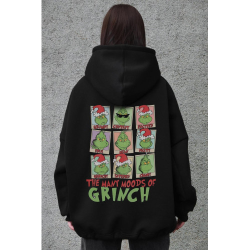 Жіноче оверсайз худі толстовка на флісі з капюшоном та принтом Without Grinch Black
