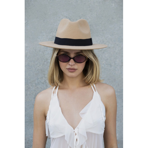 Жіночий капелюх Fedora з стрічкою Beige Without Brand