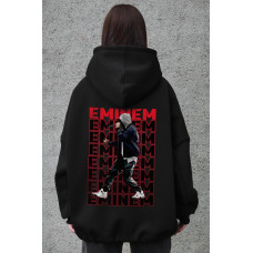 Жіноче чорне худі оверсайз з капюшоном, принт Eminem