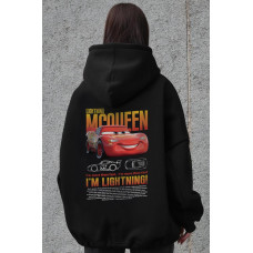Жіноче худі оверсайз на флісі з принтом Mcqueen, чорне