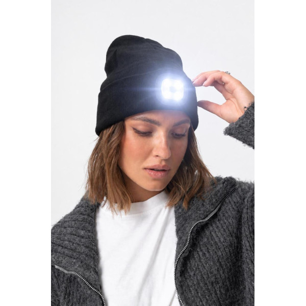 Жіноча трикотажна шапка біні докер з LED ліхтарем USB Without LightOn Black