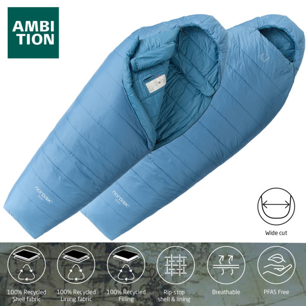 Спальний мішок Nordisk Bjarni 0°C Wide L Aegan Blue (10721310-101)
