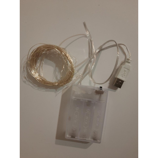 Гірлянда НА БАТАРЕЙКАХ +USB 50 LED 5м.  біла  РОСА світлодіодна