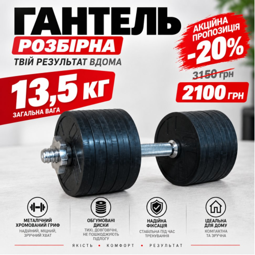 Обгумована гантель 13.5 кг