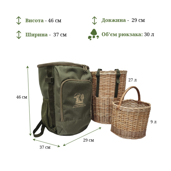 Рюкзак грибника Acropolis РНГ-8 з 2 плетеними кошиками