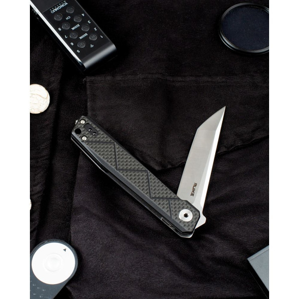 Ніж складаний туристичний Ruike P127-CB, (9.1 см) 14C28N / G10 + carbon fiber чорний