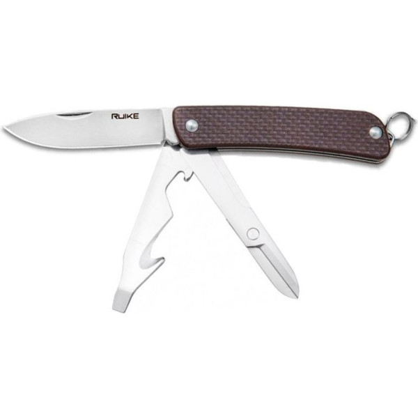 Багатофункціональний ніж Ruike Criterion S31, (5.3 см) 12C27 / G10 коричневий, 6 інстр.