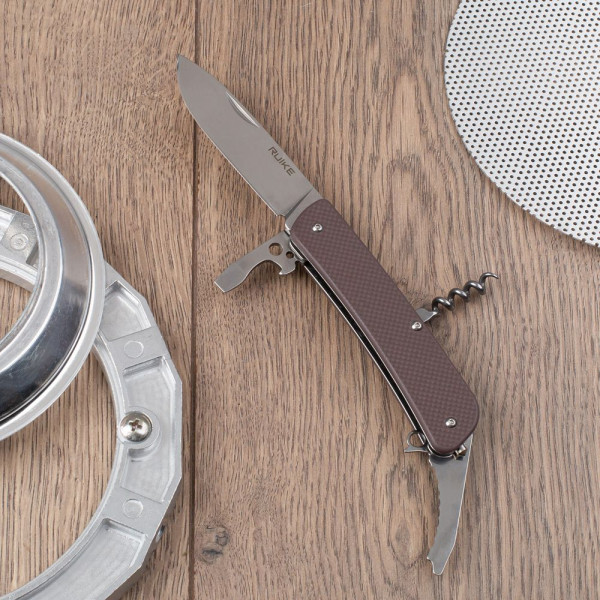 Багатофункціональний ніж Ruike Criterion L21, (8.5 см) 12C27 / G10 коричневий 12 інстр.