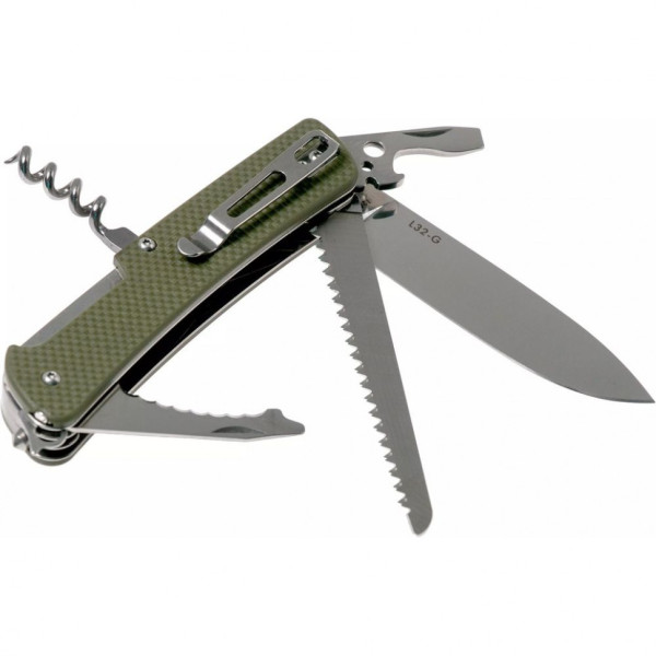 Багатофункціональний ніж Ruike Criterion L32, (8.5 см) 12C27 / G10 зелений, 13 інстр.