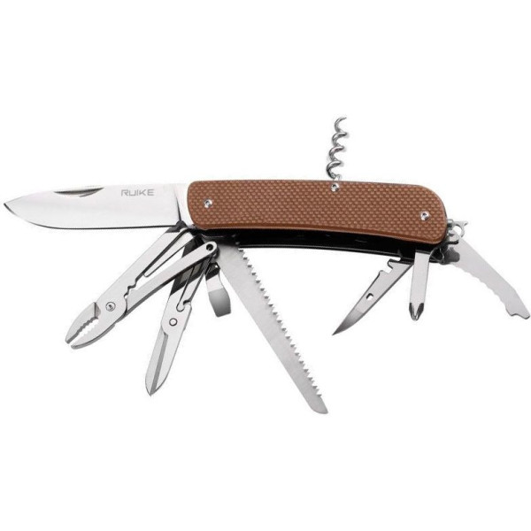 Багатофункціональний ніж Ruike Criterion L51, (8.5 см) 12C27 / G10 коричневий, 23 інстр.