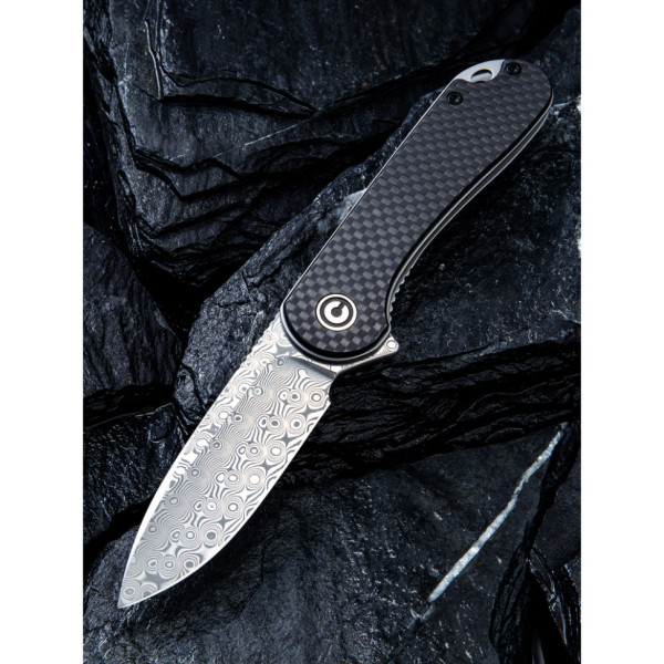 Ніж складаний кишеньковий Civivi Elementum, (7.5 см) Damascus / Carbon Fiber & G10
