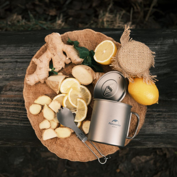 Туристичний набір столових приладів 2 в 1 (ложка, виделка) Naturehike NH19C001-J, титан, сірий, з чохлом