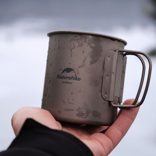 Кружка титановая Naturehike NH20CJ005 450 мл со складной ручкой и крышкой