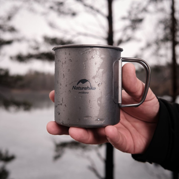 Кружка титановая Naturehike NH20CJ005 450 мл со складной ручкой и крышкой