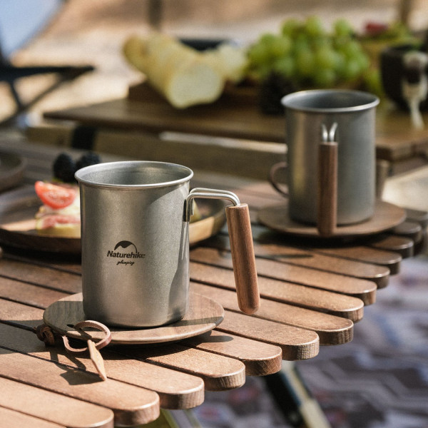 Кружка туристическая Naturehike NH21SJ001 350 мл из нерж стали и дерева
