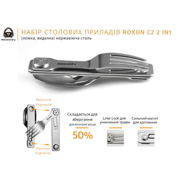 Туристический набор столовых приборов Roxon C2 нержавеющая сталь магнитный