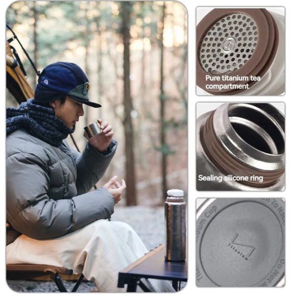 Термос титановый Naturehike CNK230CF012 600 мл с чехлом 6976507661225