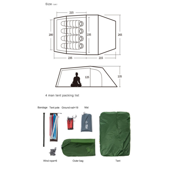 Палатка туристическая трехместная Naturehike Opalus UL NH17L001-L светло-зеленая