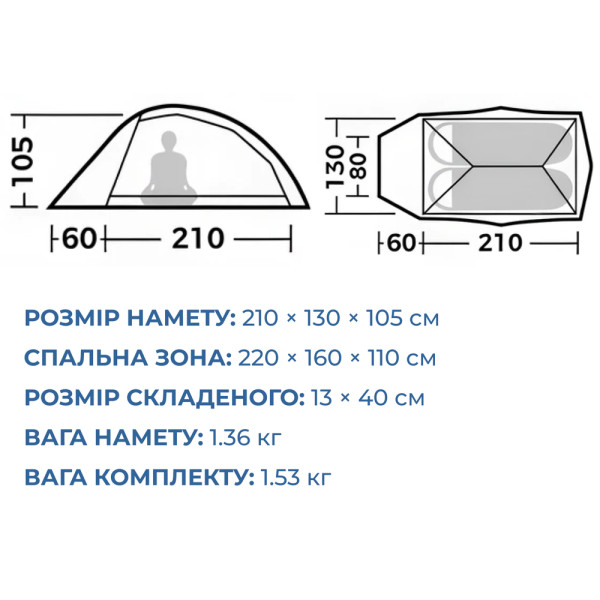Палатка сверхлегкая двухместная Naturehike Cloud Up Pro CNK2350WS020 20D голубая