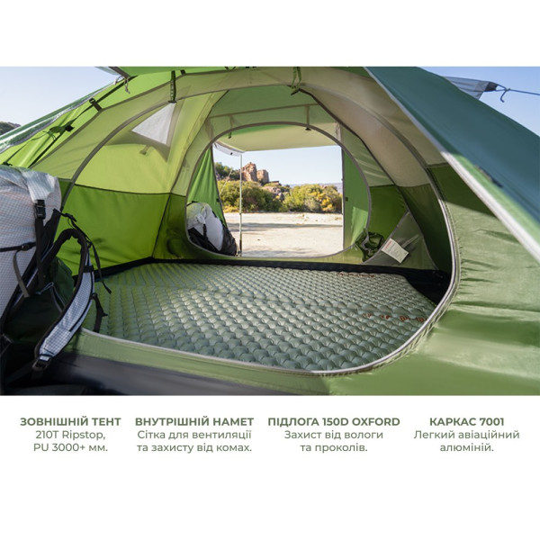 Палатка трехместная Naturehike Bleik Series CNK2550WS038 зеленая для кемпинга