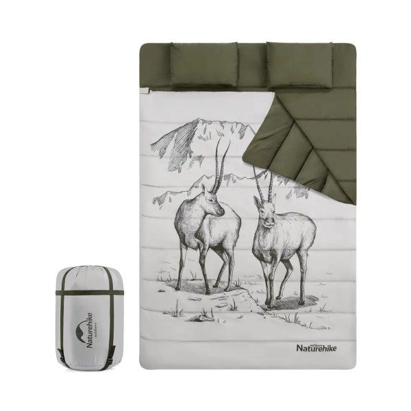 Спальный мешок двухместный Naturehike NH21MSD06 зеленый с подушками 6927595795330