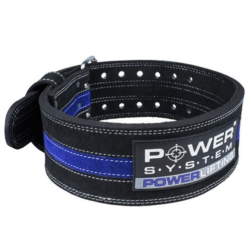 Пояс для пауерліфтингу Power System PS-3800 PowerLifting шкіряний Black/Blue Line XXL