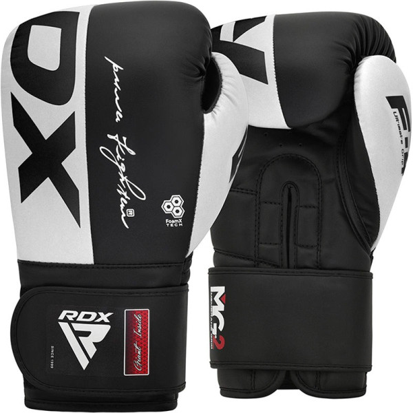 Боксерські рукавиці RDX F4 Boxing Sparring Gloves Hook&Loop WHITE/BLACK 14 унцій