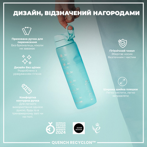 Пляшка для води ION8 1000 мл. BPA Free, Times To Drink, (ЕКО пляшка) BPA Free, Sonic Blue