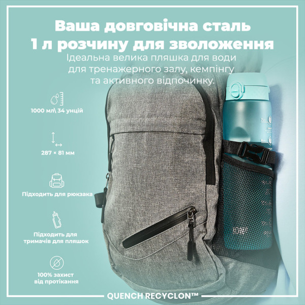 Пляшка для води ION8 1000 мл. BPA Free, Times To Drink, (ЕКО пляшка) BPA Free, Sonic Blue