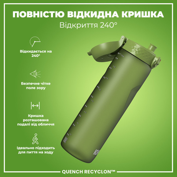 Пляшка для води ION8 1000 мл. (ЕКО пляшка) BPA Free, Khaki Green