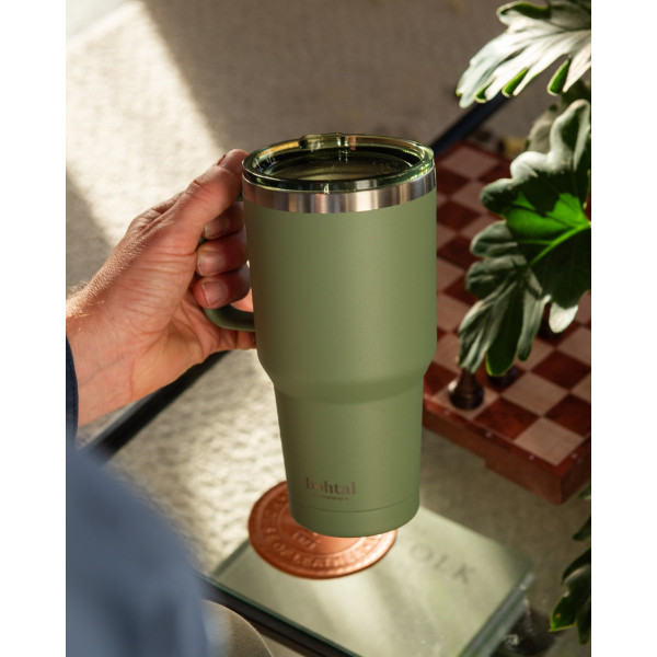 Термостакан (ізольована чашка) Bohtal з ручкою з нержавіючої сталі Tumbler Green 900 ml