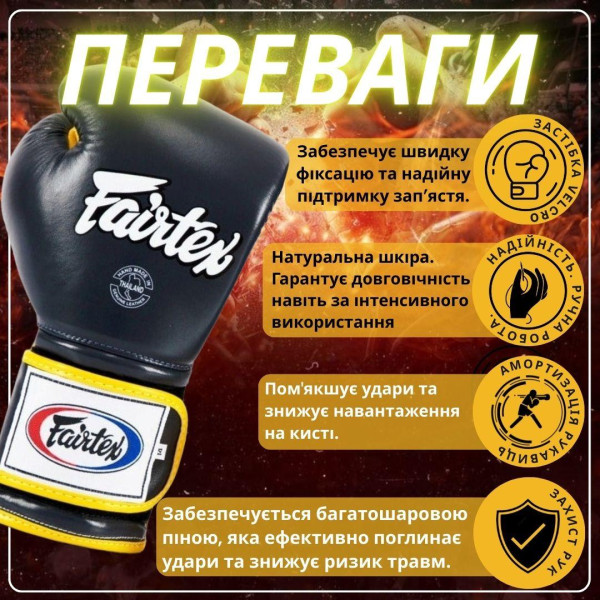 Боксерські рукавиці Fairtex BGV9 Mexican Blue/Yellow 10 унцій (бинти в комплекті)