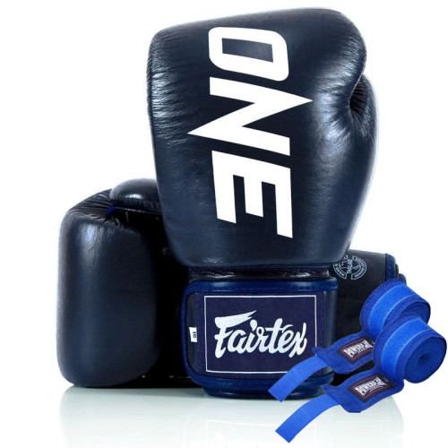 Боксерські рукавиці Fairtex BGV1-ONE (натуральна шкіра) Blue 14 унцій (бинти в комплекті)