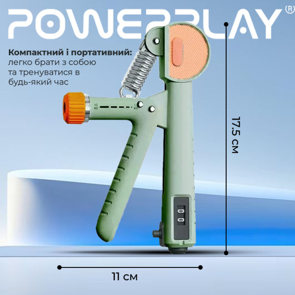 Еспандер кистьовий з лічильником PowerPlay PP-4401 з регульованим навантаженням 10-60 кг. Зелений